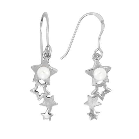 Tumbling Stars Earrings - White Gold Sterling Silver 925