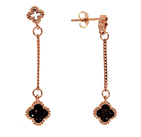 Chocolate Clover Drop Earrings - Rose Gold