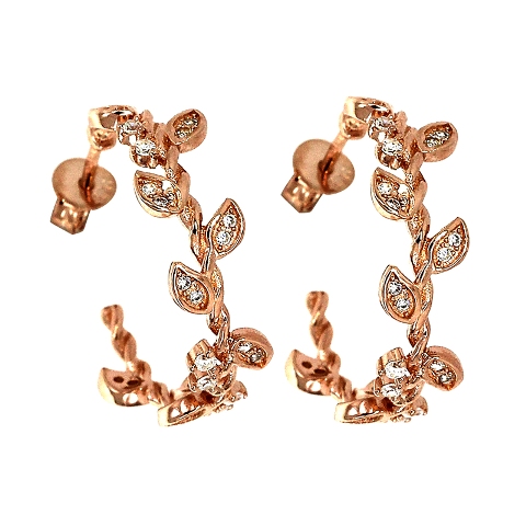 Floral Hoop Earrings - Rose Gold Sterling Silver 925