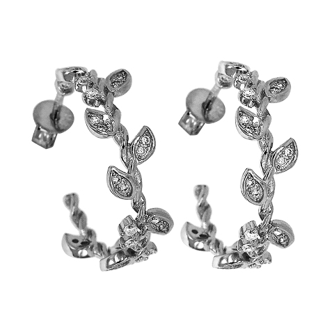 Floral Hoop Earrings - White Gold Sterling Silver 925