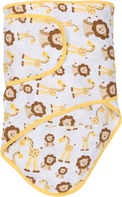 15540 Giraffes & Lions With Butter Yellow Trim Baby Swaddle Blanket