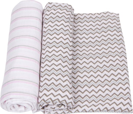 20445 Pink With Gray Stripes Baby Swaddle Blanket