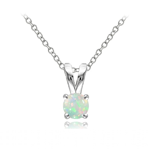 Lion Jewelers P13982eop Sterling Silver Ethiopian Opal, 5 Mm. Round Solitaire Necklace