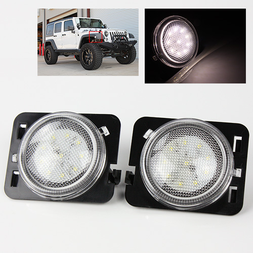 Clear Led Side Marker Lights For Jeep Jk 2007-2015 - White