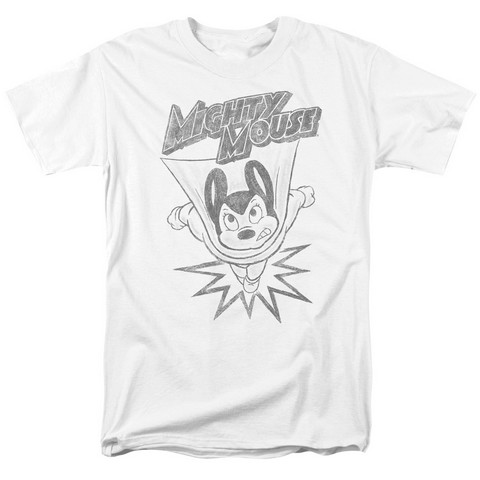 UPC 754130889522 product image for Mighty Mouse-Bursting Out - Short Sleeve Adult 18-1 Tee - White- Medium | upcitemdb.com
