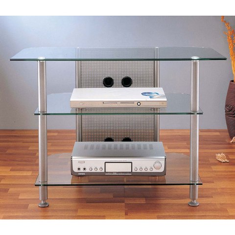 Agr37s 4 Silver Poles 3 Glass Shelves 37 In. Lcd & Tv Stand