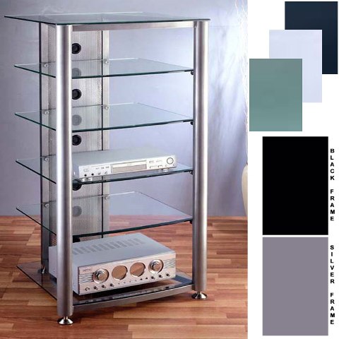 Rgr406s 4 Silver Poles 6 Clear Glass Shelves Av Stand