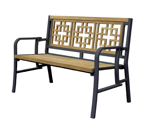 Oriental Teak & Iron Folding Bench, Black