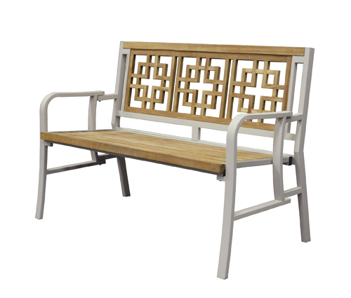 Oriental Teak & Iron Folding Bench, Ecru