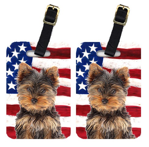 Pair Of Usa American Flag With Yorkie Puppy - Yorkshire Terrier Luggage Tags