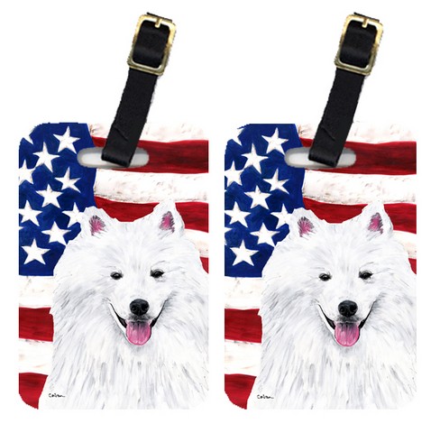 Sc9023bt Pair Of Usa American Flag With American Eskimo Luggage Tags