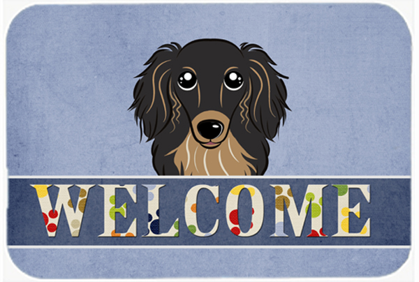 UPC 638508000040 product image for BB1399CMT Longhair Black And Tan Dachshund Welcome Kitchen & Bath Mat, 20 x  | upcitemdb.com
