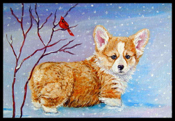 UPC 652513759052 product image for Corgi Pup Snow Cardinal Indoor & Outdoor Mat, 24 x 36 in. | upcitemdb.com