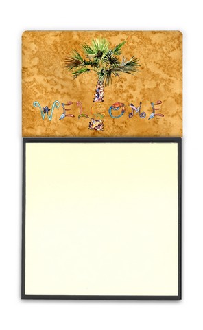 8709sn Welcome Palm Tree On Gold Sticky Note Holder