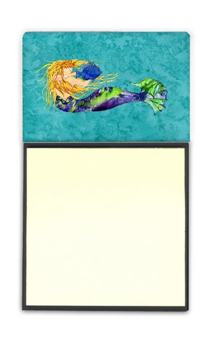 Blonde Mermaid On Teal Sticky Note Holder