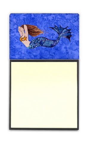 8725sn Brunette Mermaid On Blue Sticky Note Holder