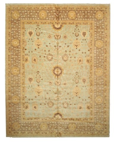 21799 11.92 X 15.25 Ft. Green Hand Knotted Wool Peshawar Rug