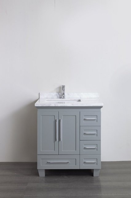 Acclaim C 30 Inch Transitional Espresso Bathroom Vanity With White Carrera Marble Countertop