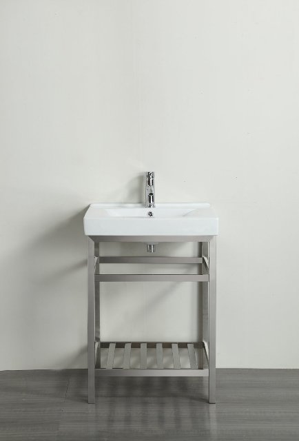 Stone 24 Inch Bathroom Vanity Stainless Steel With White Integrated Porcelain Top