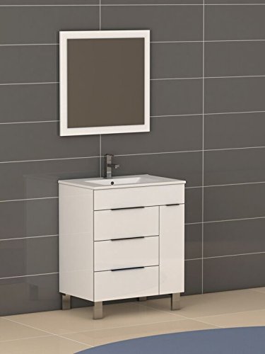 Geminis 28 Inch White Modern Bathroom Vanity With White Integrated Porcelain Sink