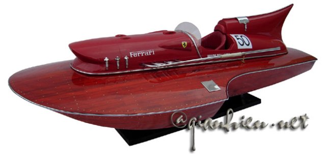 Sb0008p-90 Ferrary Hydroplane Stain Finished 90 Cm. Wooden Model Speed Boat