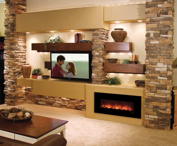 43 In. Fantastic Flame Electric Recessed & Wall Mounted Fireplace
