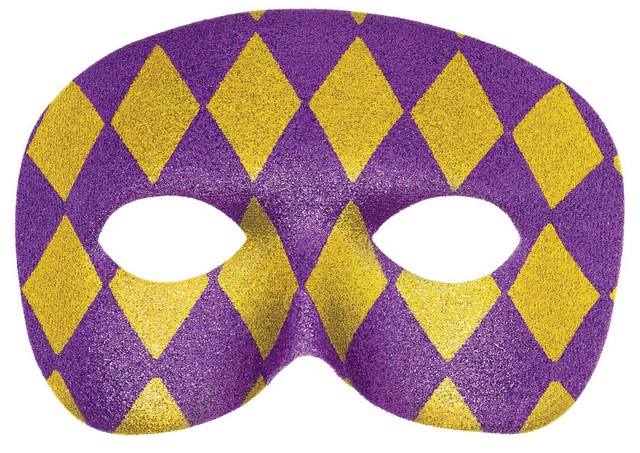 360057 Purple Gold Harlequin 3 In. X 7 In. Mardi Gras Plastic Masquerade Mask - Pack Of 6