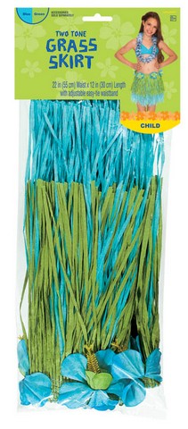 340487 Grass Skirt 2 Tne Blue & Green Child - Pack Of 3