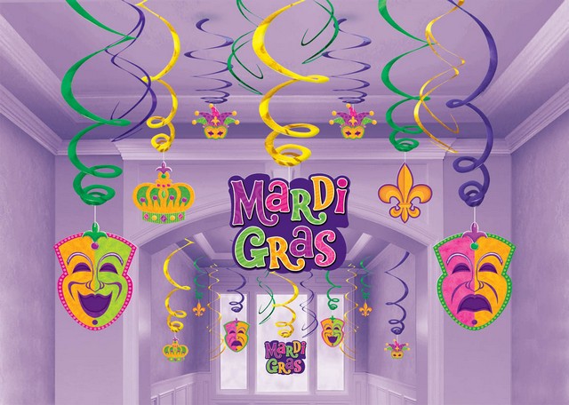 674595 Mardi Gras Foil And Paper Swirl Decoration Assortment - Pack Of 60