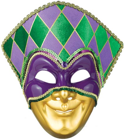 360151 Green Purple And Gold 11 In. X 10.75 In. Mardi Gras Plastic Jester Mask