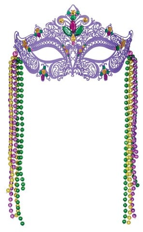 360150 Green Purple And Gold 4 In. X 7 In. Mardi Gras Metal Filigree Mask