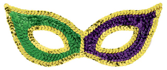360062 Green Purple And Gold 3 In. X 7 In. Mardi Gras Sequin Cat Mask - Pack Of 8