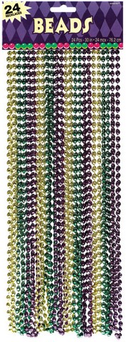 395432 Green Purple And Gold 30 In. X .25 In. Mardi Gras Plastic Bead Necklaces - Pack Of 72