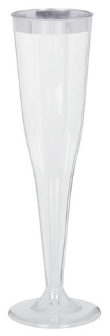 351003 Clear Silver Trimmed Premium Plastic Champagne Flutes - Pack of 96