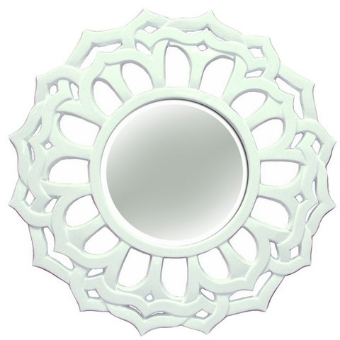Pu233s Glossy White Sunburst Flower Mirror