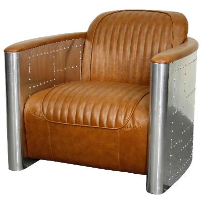 633046p-d1 Easton Pu Accent Chair Aluminum Frame, Distressed Caramel