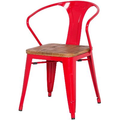 938730-r Metropolis Metal Arm Chair Wood Seat, Red - Set Of 4