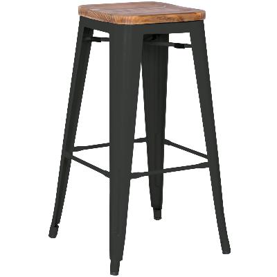 938631-b Metropolis Backless Bar Stool Wood Seat, Black - Set Of 4
