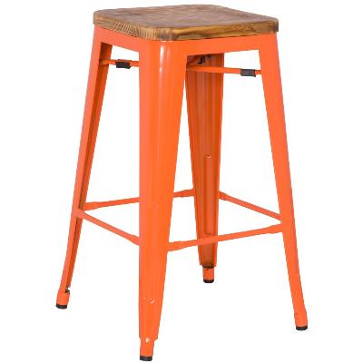 938627-o Metropolis Backless Counter Stool Wood Seat, Orange - Set Of 4