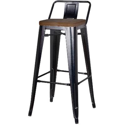 938533-b Metropolis Low Back Counter Stool Wood Seat, Black - Set Of 4