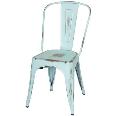 938233-dbl Metropolis Metal Side Chair, Distressed Blue - Set Of 4