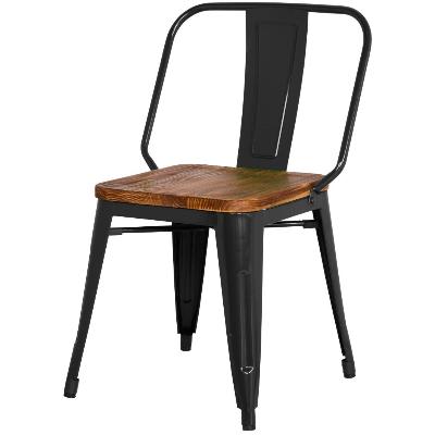 938232-b Brian Metal Side Chair Wood Seat, Black - Set Of 4