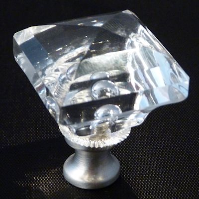 Cr-4450-na Pew Faceted Square Clear Crystal Cabinet Knob With Solid Pewter Base, Natural Pewter