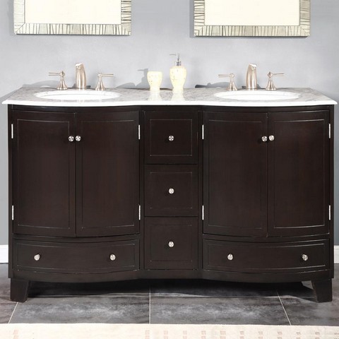 Transitional Carrara White Marble Bathroom Vanity, Double Sink - 60 In. Wide