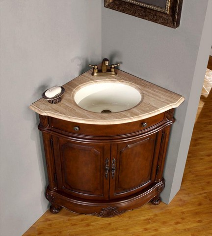 Traditional Travertine Bathroom Vanity, Single Sink - 32 In. Wide
