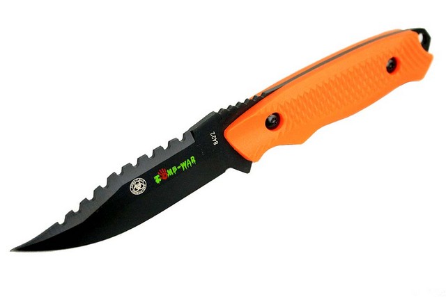 8422 Zombiewar Rambo Hunting Knife with Sheath Orange, 8 in.