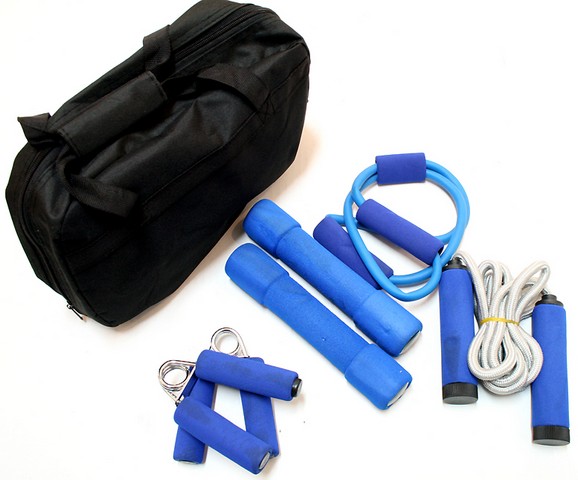 229 New Work Out Kit With Carrying Storage Case 4 Pc Set
