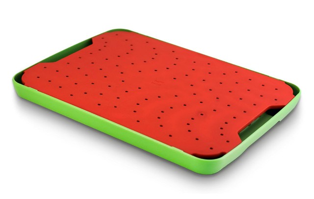 Red203 Flow Juice Catching Cutting Board Slim Non Slip, Red-green