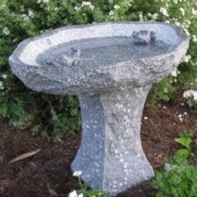 Bb-fr-2 Two Frog Charcoal Granite Birdbath With Chisled Exterior And Base