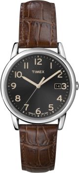 Mens Elevated Classics Dress Black Dial Brown Leather Strap Watch